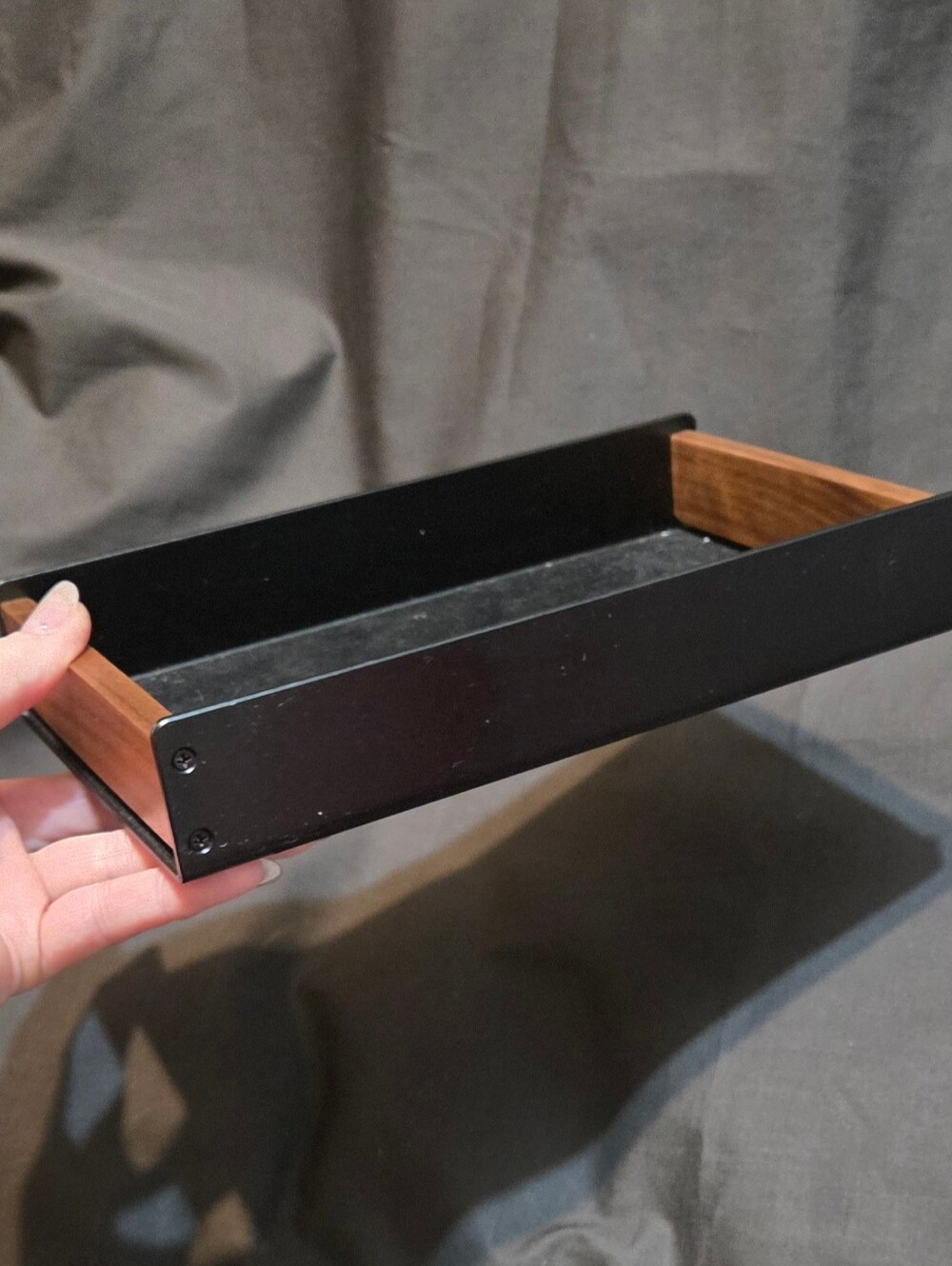 Walnut Metal Desk Tray Desktop Organizer Valet Tray Trinket Catch-All Tray